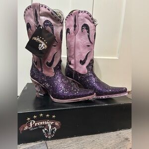 Premier Women's Sparkling Purple and Pink Heeled Boots